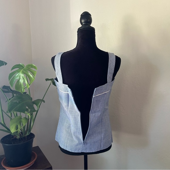 Vintage Blue Houndstooth 70s Square Neck Tank Top - Picture 5 of 15